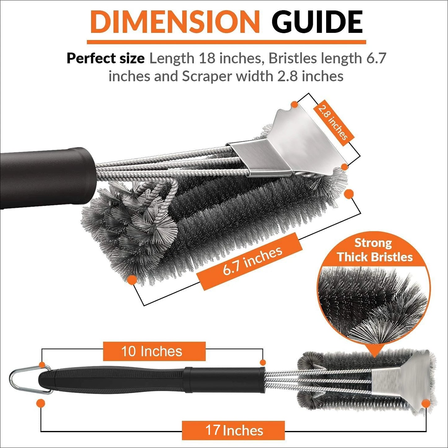 Safe Grill Brush - Bristle Free BBQ Brush Scraper Rust Resistant Stainless Steel Barbecue Cleaner Great Grilling Accessories