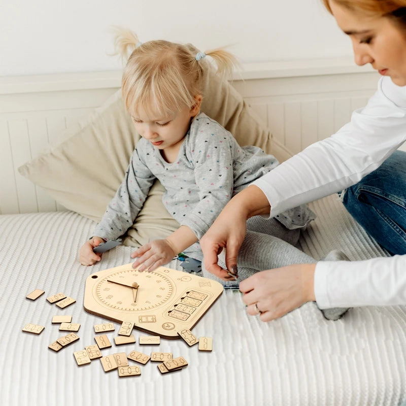 Baby Montessori Management Time Toy Turn The Pointer Education Parent-child interaction Inlaid Thin Wood Chips Game for Children