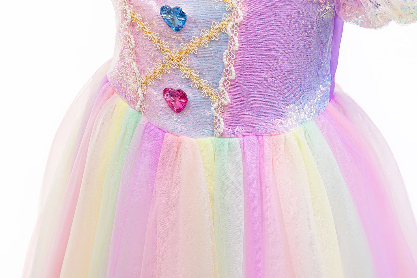 Rainbow Gradient Princess Ball Gown with Puff Bubble Sleeves