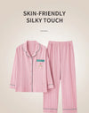 Women’s Winter 100% Cotton Pajama Set – Loose Fit, Turn-Down Collar, Long Sleeves, Cute Pink