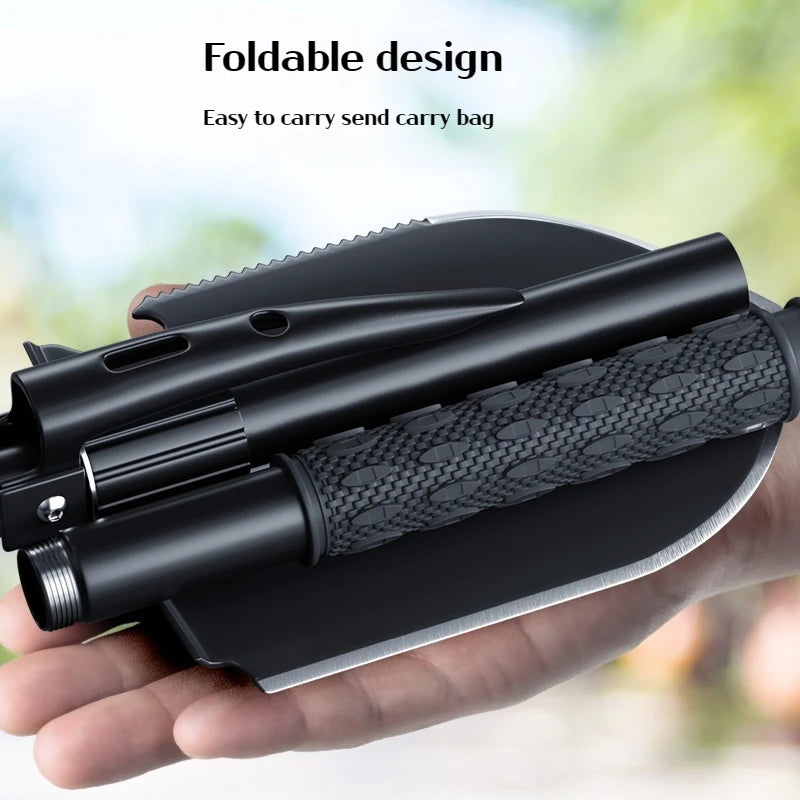 1pc Multifunctional Tactical Folding Shovel Survival Spade Saw Pickaxe Collapsible Engineer Shovel Stainless Steel