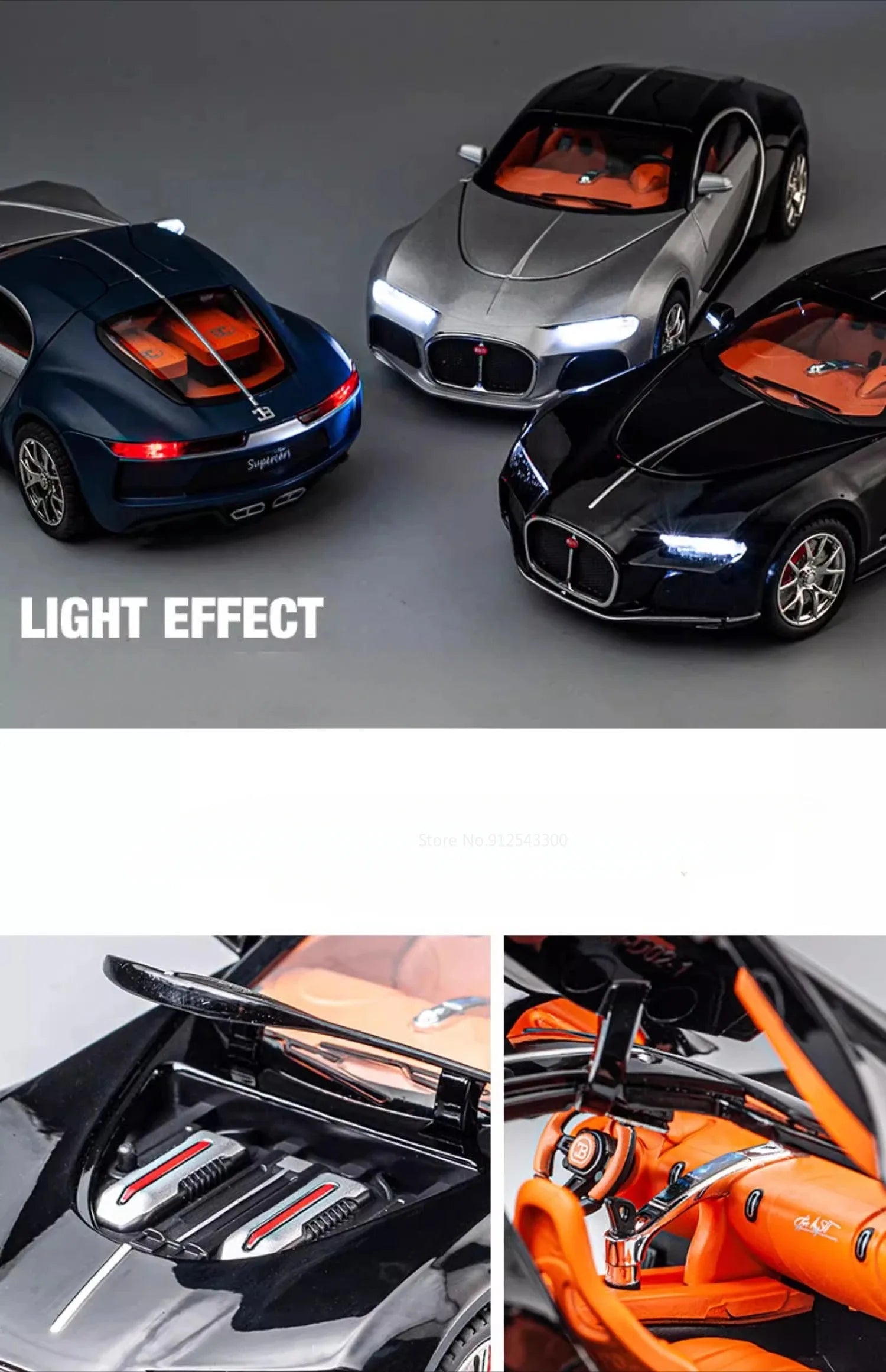 1:24 Scale Bolide Atlantic Car Model Toy Alloy Body Rubber Tire Shock Absorption Vehicle Models Sound&Light Ornaments Gifts