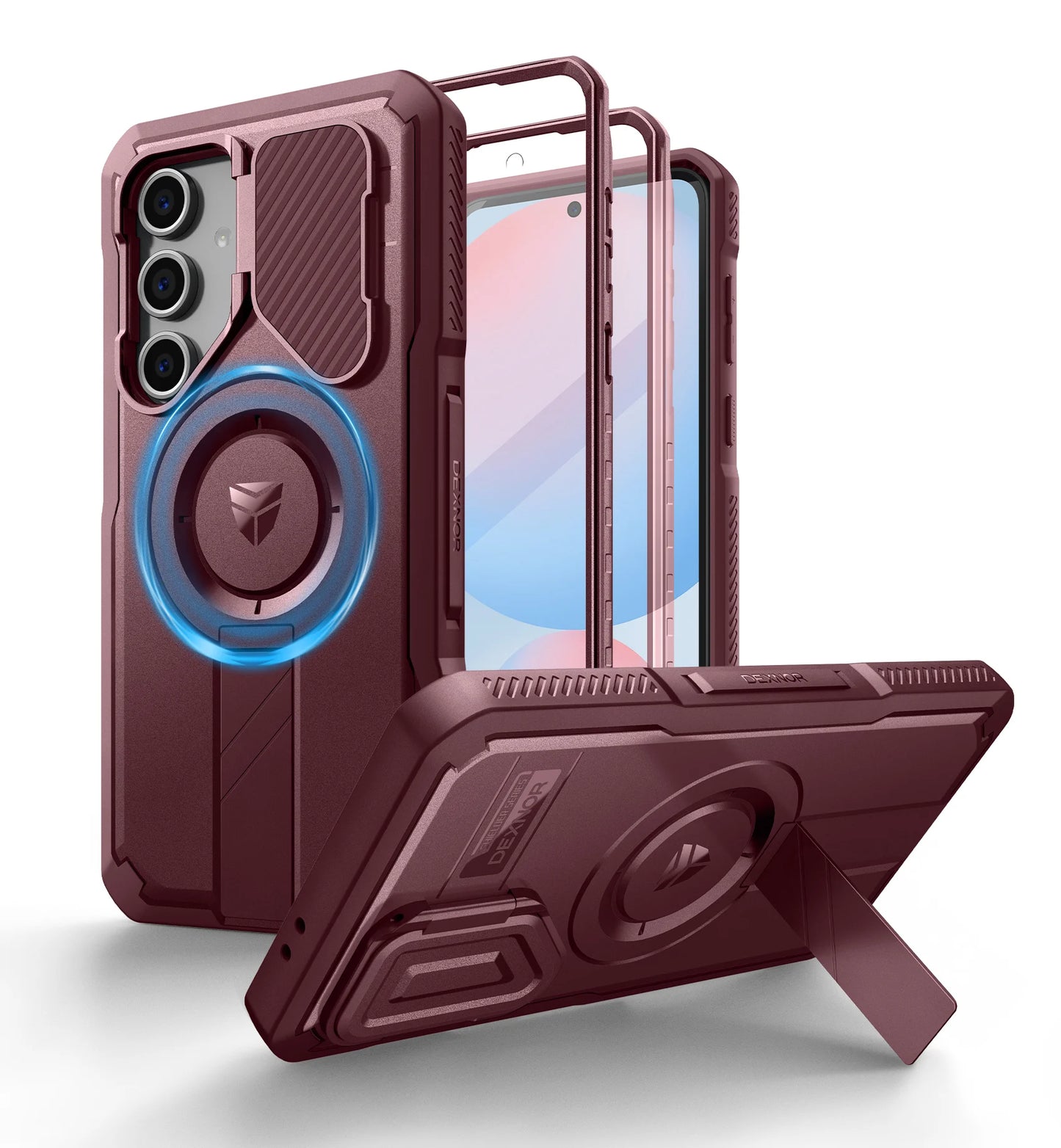 For Samsung Galaxy S24 FE Case with Camera Cover & Built-in Screen Protector Magnetic Rugged Shockproof Protective Cover Holder