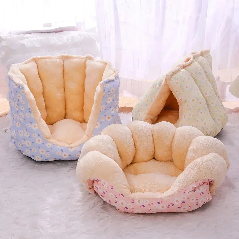 Cartoon Plush Winter Pet Bed for Cats and Small Dogs