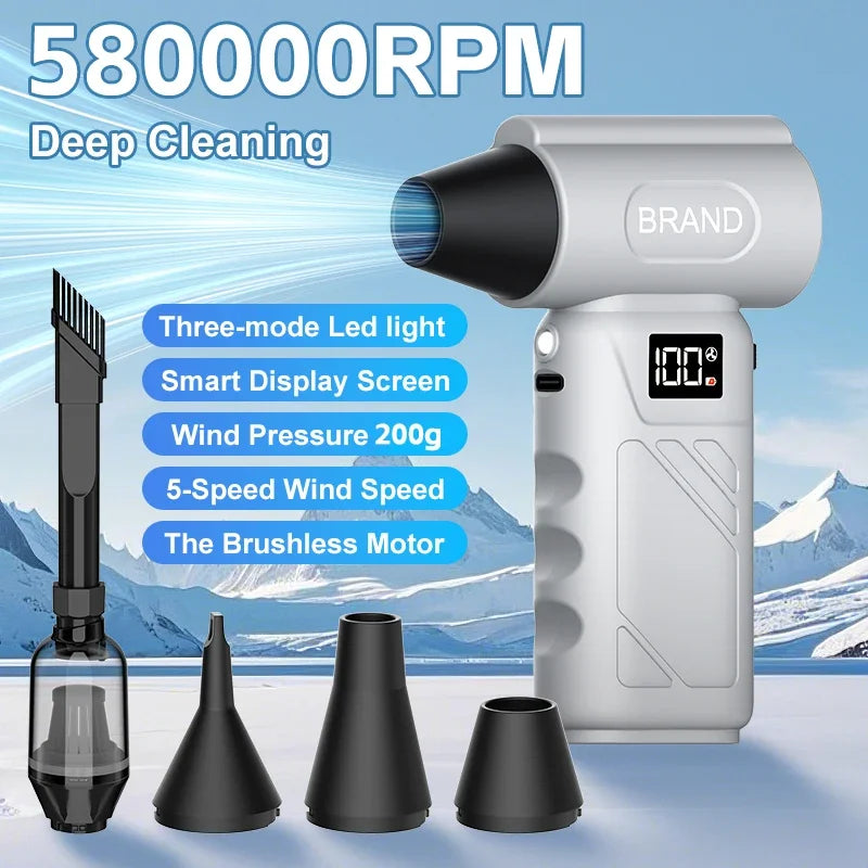 New HFX09 Air Blower Mini Turbo Jet Fan 5 Gear Adjustable Jet Blower USB Rechargeable Powerful Dust Blower 60m/s With Lighting