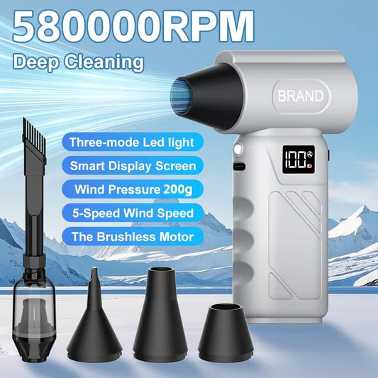 Mini Turbo Jet Air Blower USB Rechargeable 5 Speed Electric Air Duster With LED Light