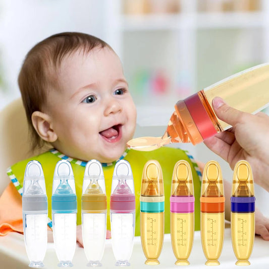 Silicone Squeezing Feeding Bottle Portable Newborn Baby Rice Cereal Training Rice Spoon Infant Cerea Food Supplement Feeder