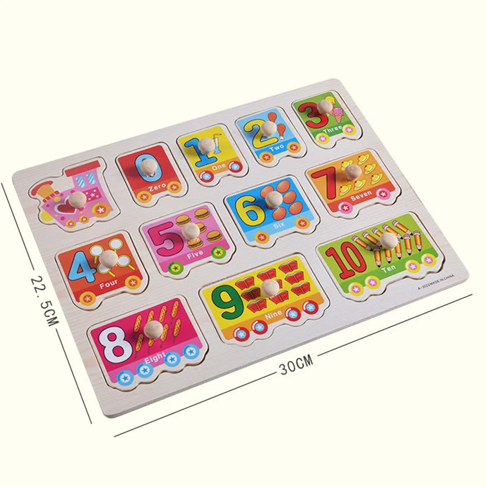 Montessori Wooden Puzzles Hand Grab Boards Toys Tangram Jigsaw  Educational Toys Cartoon Vehicle Animals Fruits 3D Puzzles