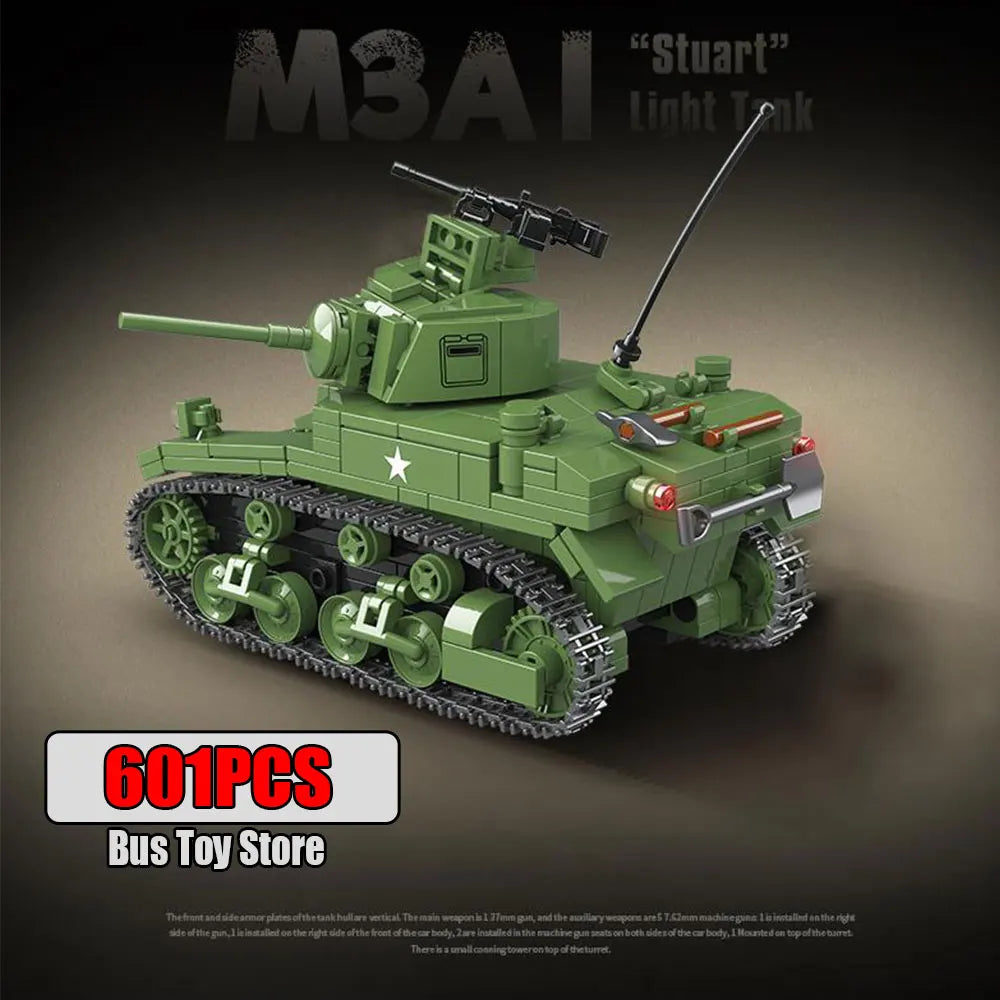 Ww2 Military Tanks Series Stuart Light Tank Tiger Leopard TANK Soldier Building Blocks Bricks Army  Toys for Boy Gifts