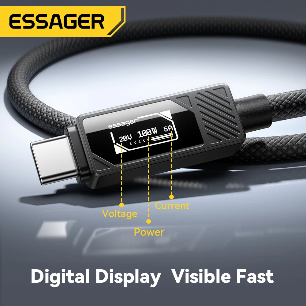 100W USB-C to USB-C Fast Charging Cable with LED Display