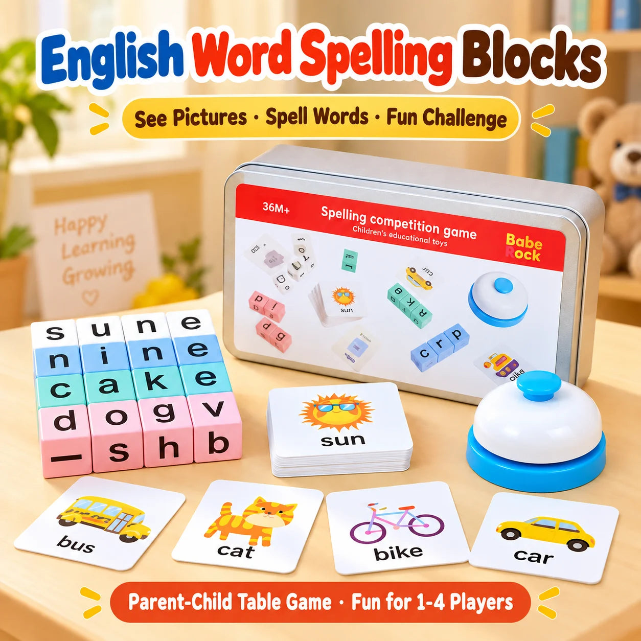 Wooden English Word Spelling and Memory Matching Game