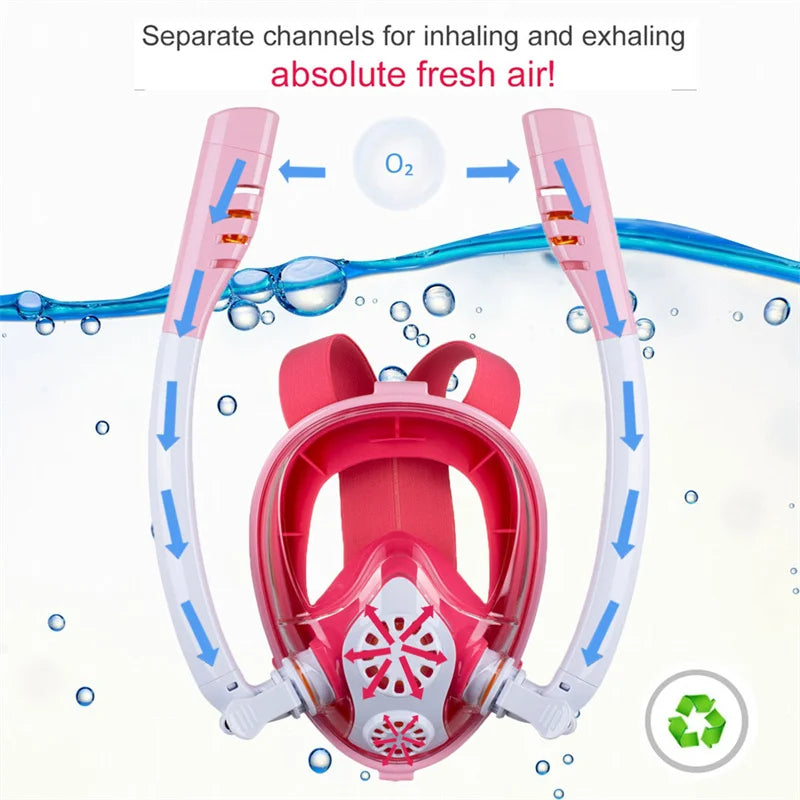 Full Face Snorkel Mask with Anti-Fog Wipes 180 Degree Panoramic HD View Snorkeling Mask Anti-Leak Dry Set for Adults