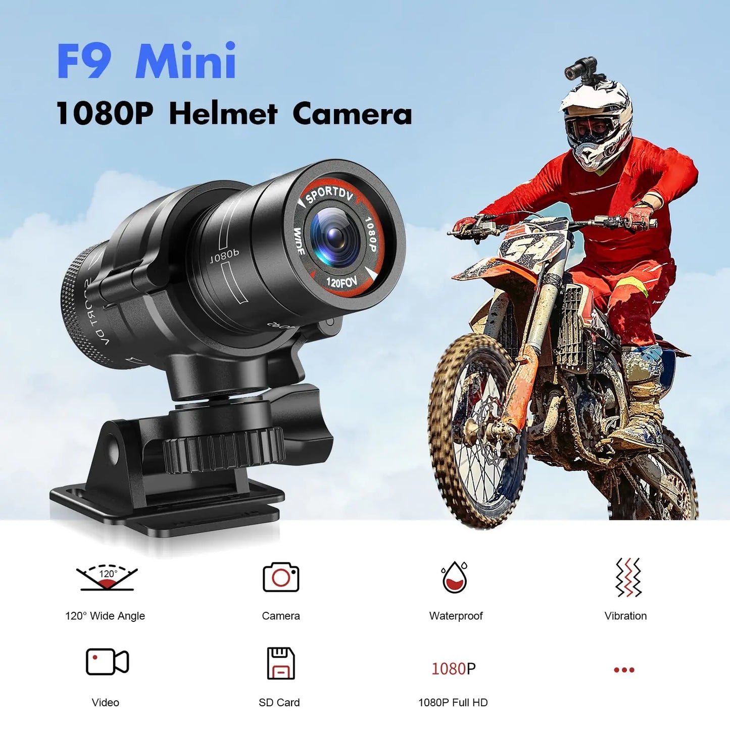 1080P Helmet Action Camera for Motorcycle Bicycle and Outdoor Sports Recording