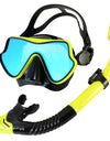 Snorkel Mask Set Silicone Swimming Goggles Diving Training Kit Dry Top Colorful Len Wide View Tempered Glass Anti-Leak Adults