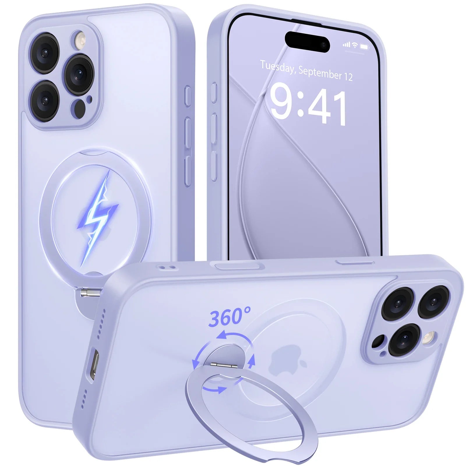 Luxury Magsafe Matte Phone Case For iPhone 16 Pro Max with  Rotatable Ring Stand Camera Lens Protection Shockproof Case