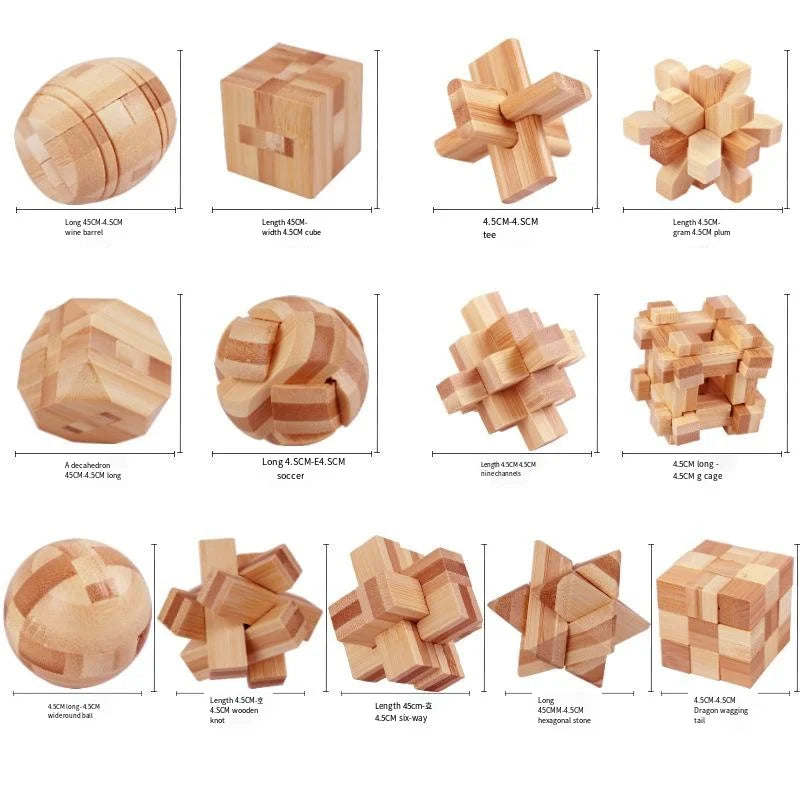 3D Jigsaw Puzzle Toys Wooden Kong Ming Lock Lu Ban Lock IQ Brain Teaser Educational Toy for Kids Children Montessori Unlock Game