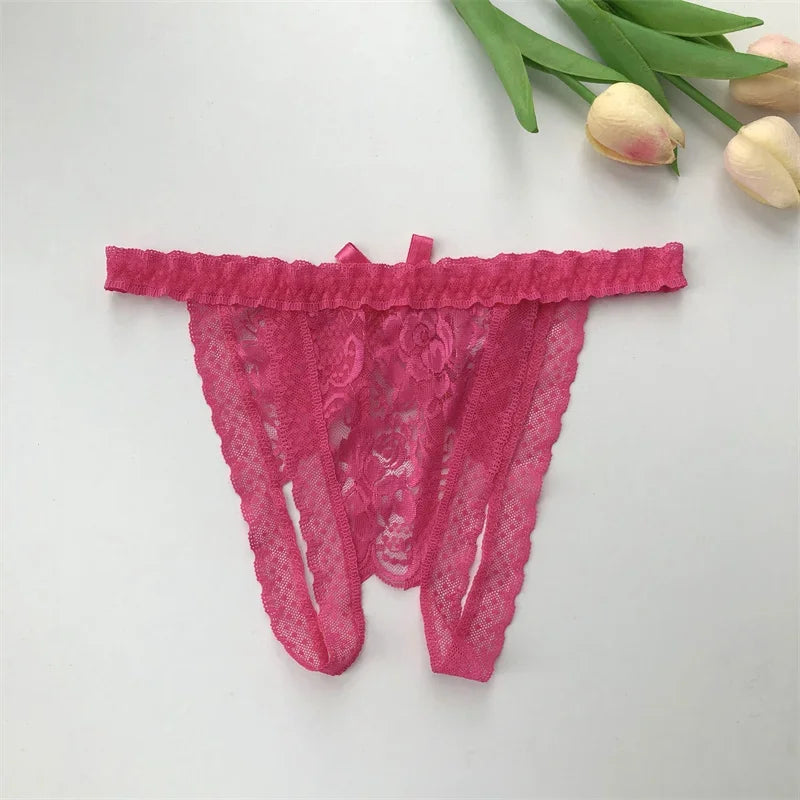 Customized Crystal Name Letters Women's Breathable Lace Underwear Low Waisted Opening Thong Bikini Erotic G-String Panties