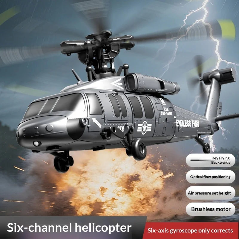 Six Channel Remote Control Military Helicopter With Simulated Stunt Design