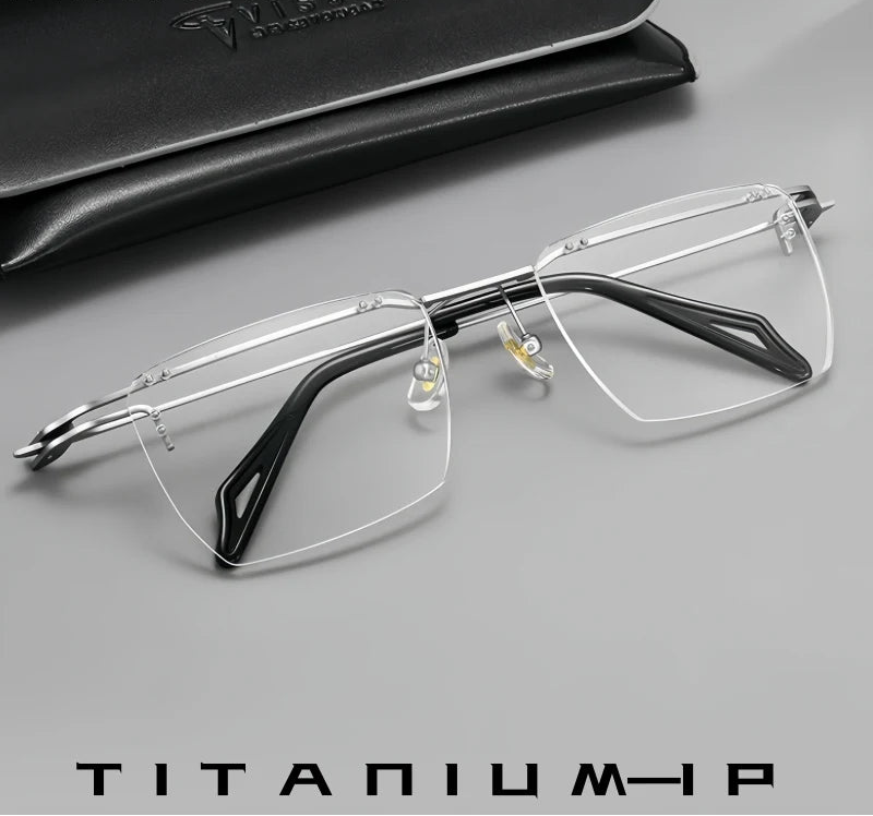 Mens Lightweight Titanium Rimless Square Eyeglasses Frames