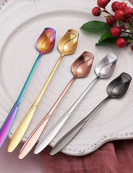 Stainless Steel Rose Coffee Spoon, Long Handle Mixing Spoon, Flower Design, Perfect for Tea, Dessert, Honey, Kitchen Accessories
