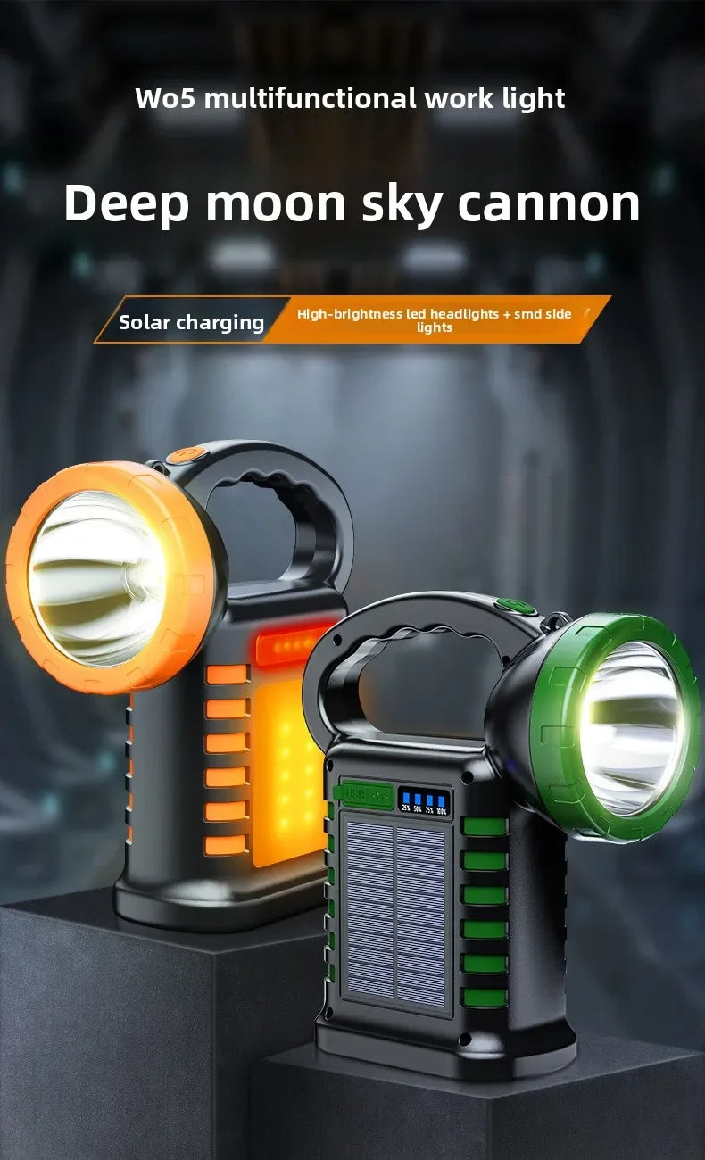 Portable Solar Rechargeable Handheld Work Light Multi-Function LED Camping Emergency Patrol Flashlight