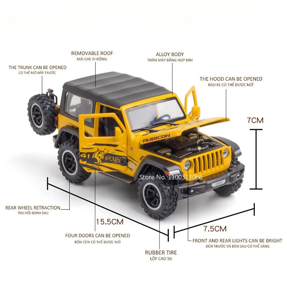 1/32 Wrangler Alloy Diecast Car Models Toy 1941 Rubicon Metal Off-Road Vehicles with Sound Light Car Toys for  Boys