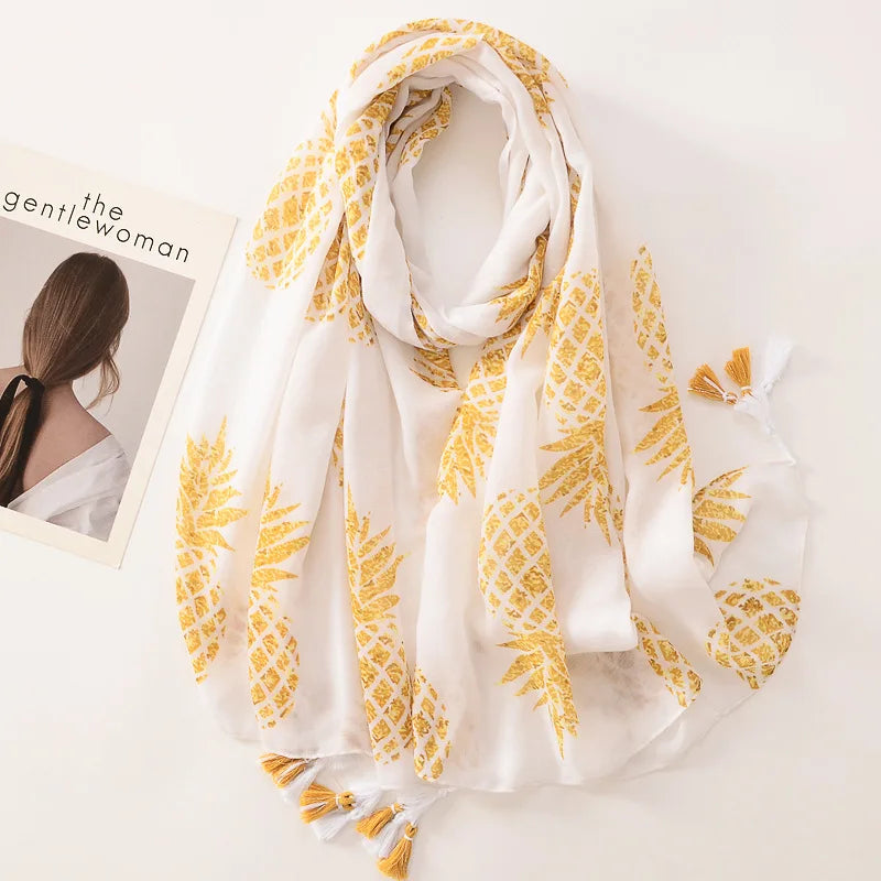 Beige Coffee Scarf Luxury Thin Women Scarves Spring Floral Hijab Veils Soft Cotton Shawl Wrap Tassel Viscose Muslim Woman Hijab