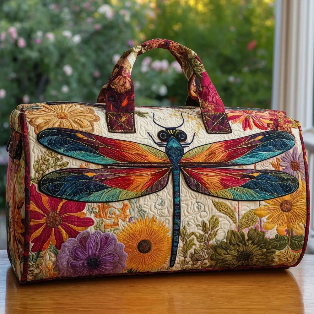 3D Printed Quilted Dragonfly Tote Bag Vibrant Butterfly Travel Bag Artistic Shoulder Bag Women Fashion Gym Yoga Overnight Bags