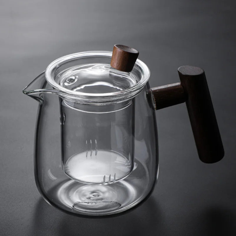 480ml Heat Resistant Glass Teapot with Wood Handle and Infuser
