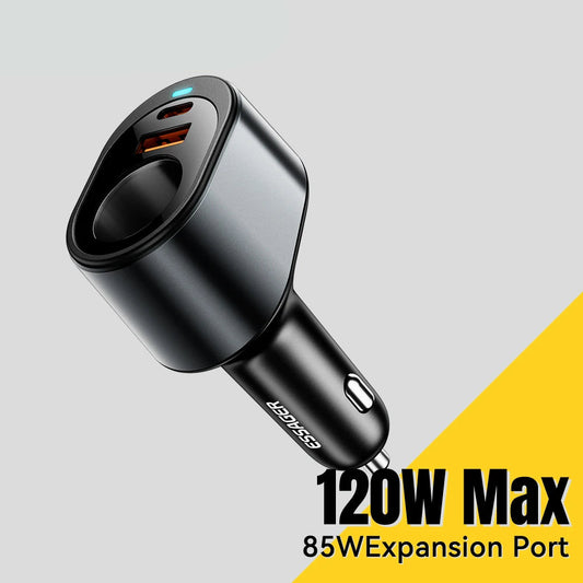 120W USB C Car Charger Adapter with 85W Cigarette Lighter Socket PD Fast Charging 3 Port