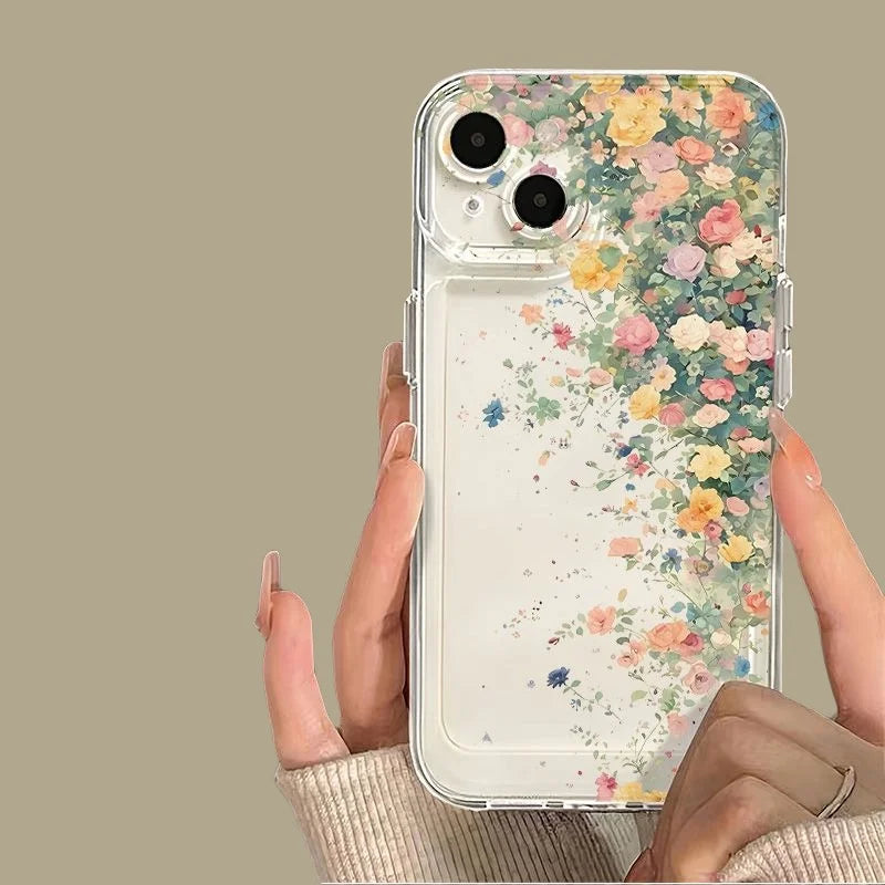 Flower Transparent Shockproof Phone Case for iPhone 16 15 14 Pro Max Plus