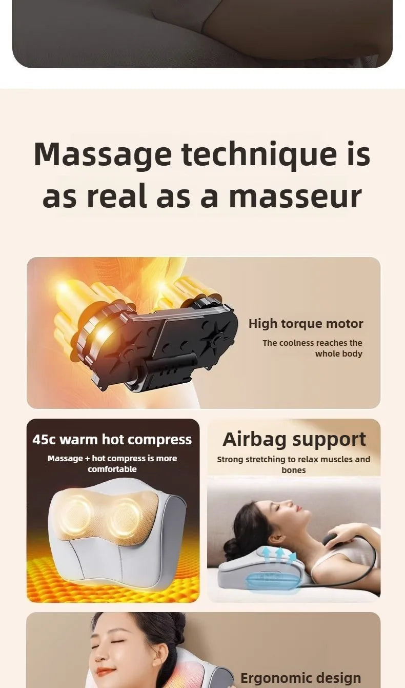 Neck Massage Pillow Electric Cervical Massager Waist Back Shoulder Shiatsu Kneaded Multifunctional Hot Compress Relaxation Gift