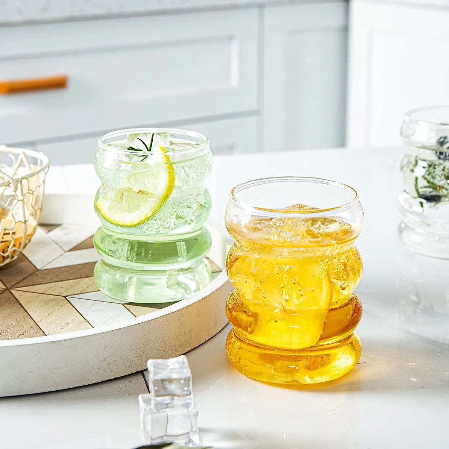 1/2pcs Beverage Glasses With Straws Glass Cups clear Ripple Drinking Glasses for Juice Beer Wine Champagne Cocktail 350/500ml