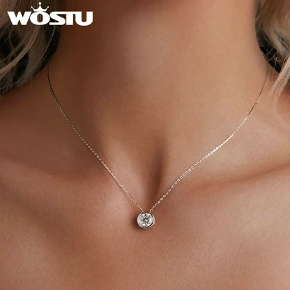 925 Sterling Silver 1CT Moissanite Classical Round Pendant Necklace For Women Diamond Cut