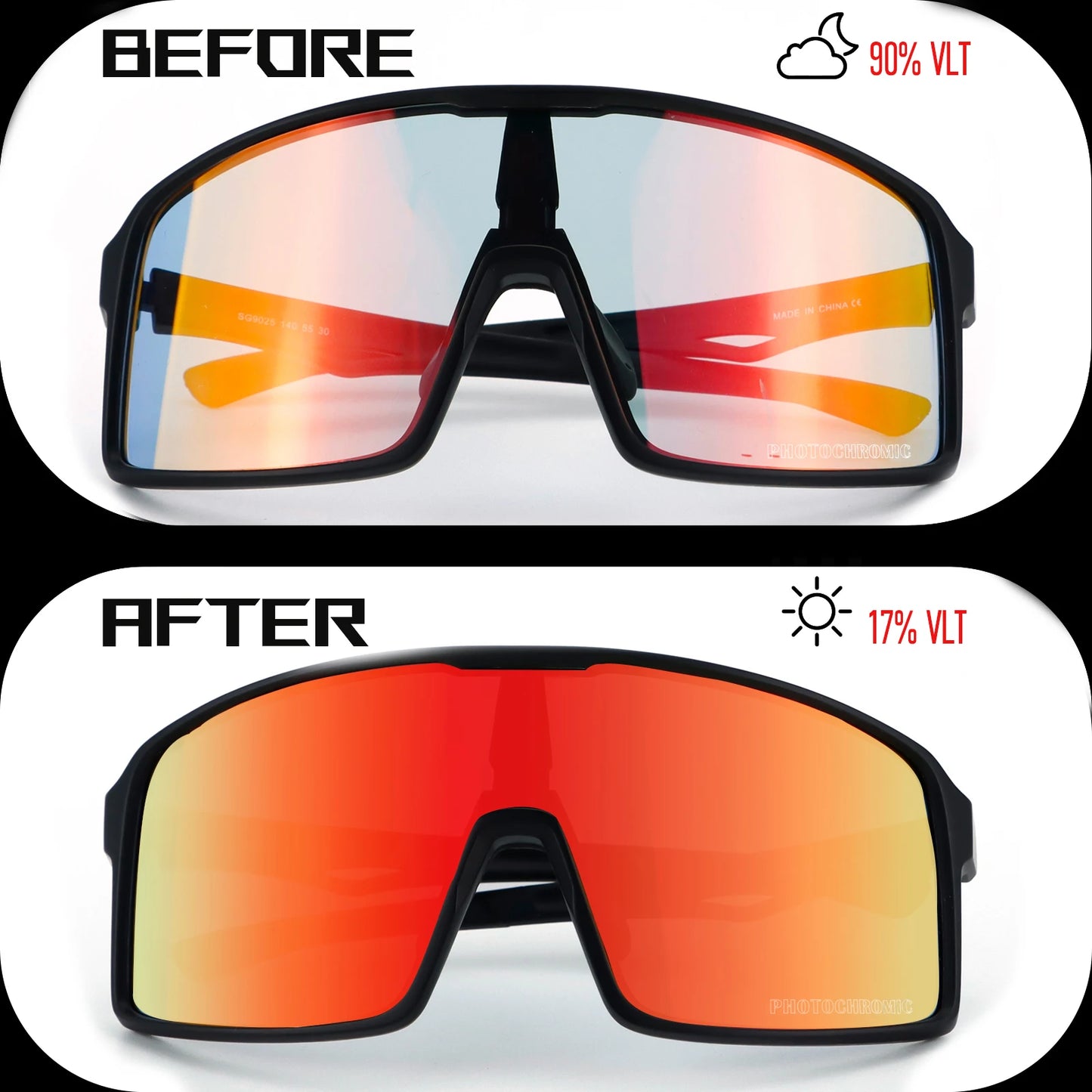 Photochromic Cycling Sunglasses UV400 Sports Bike Eyewear