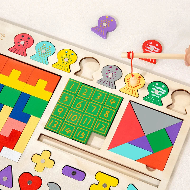 Montessori Wooden Educational Shape and Number Matching Puzzle Board