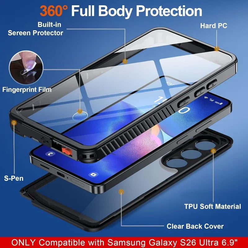 IP68 Waterproof Full Body Case for Samsung Galaxy S26 Ultra / S25 / S24 Ultra / Plus  – Shockproof Underwater Diving Protective Cover
