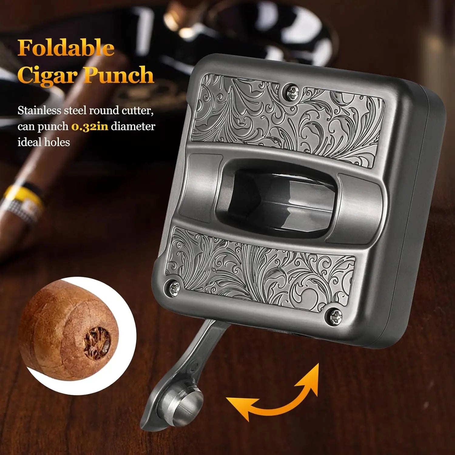 Cigar Cutter,4 in 1 Multifunction V Cut Cutter with Cigar Punch,Cigar Holder & Twin Nubber,Suitable for Max 60 Ring Gauge Cigars