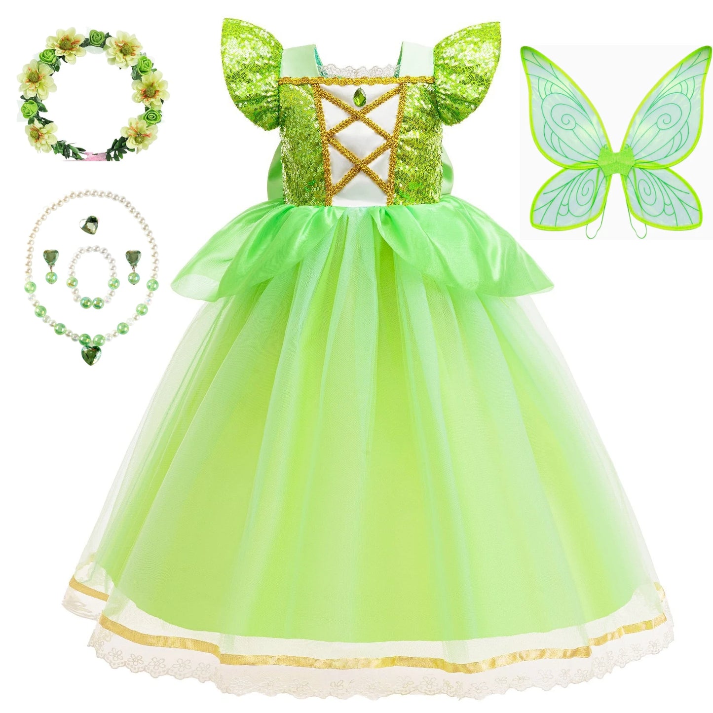 Fairy Green Sparkle Tulle Princess Dress with Bow