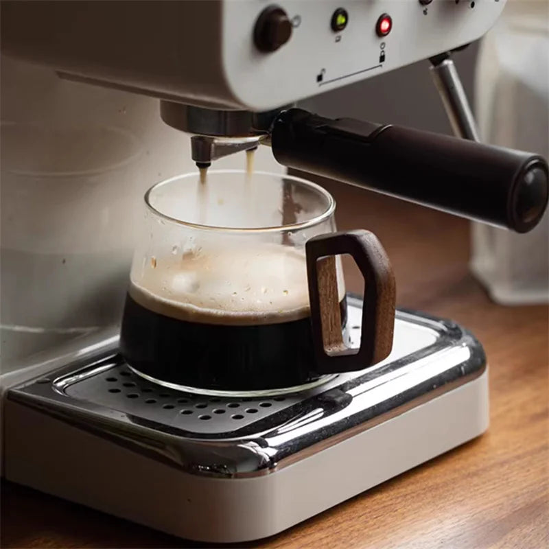 320ml American Latte Heat-resistant Glass Coffee Mug With Wooden Tray Spoon Milk Tea Cup Fresh Ground Cup Barista Cafe Access