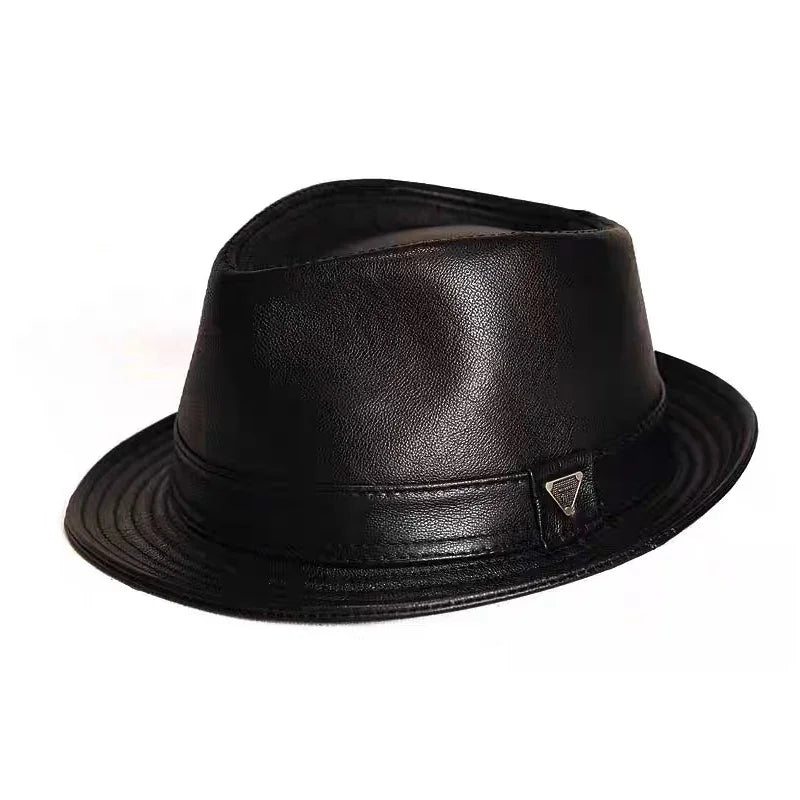 Man High Quality Genuine Leather Cowhide Formal hat Gentleman Cow Skin Short Brim Black/Brown Top Hat Male Shows Gentleman