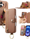 Wallet Flip Case for iPhone 16 15 Pro Max 14 Plus 16Pro 14Pro 15Pro Leather Strap Card Slots Zipper Cover