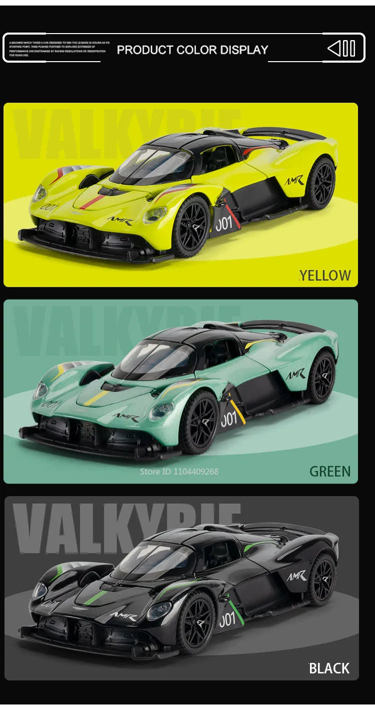 1:32 Scale VALKYRIE Sports Car Model Toy Alloy Diecast Doors Opened Music Light Doors Opened Vehicles Models Christmas Gift