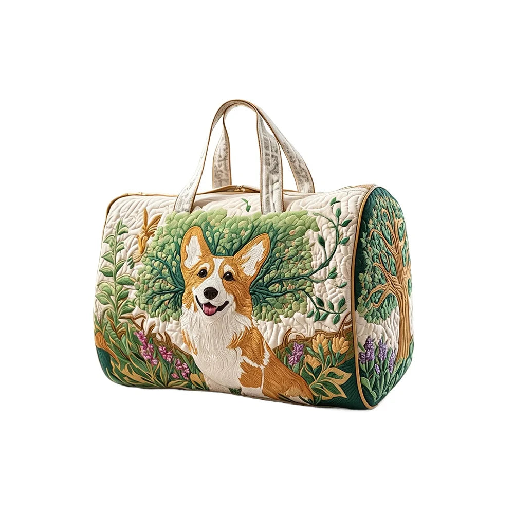 Corgi Dog Quilted Duffel Bag Women Weekender Bag 3D Animal Print Travel Tote Bag Summer Vacation Gym Overnight Luggage Pet Lover