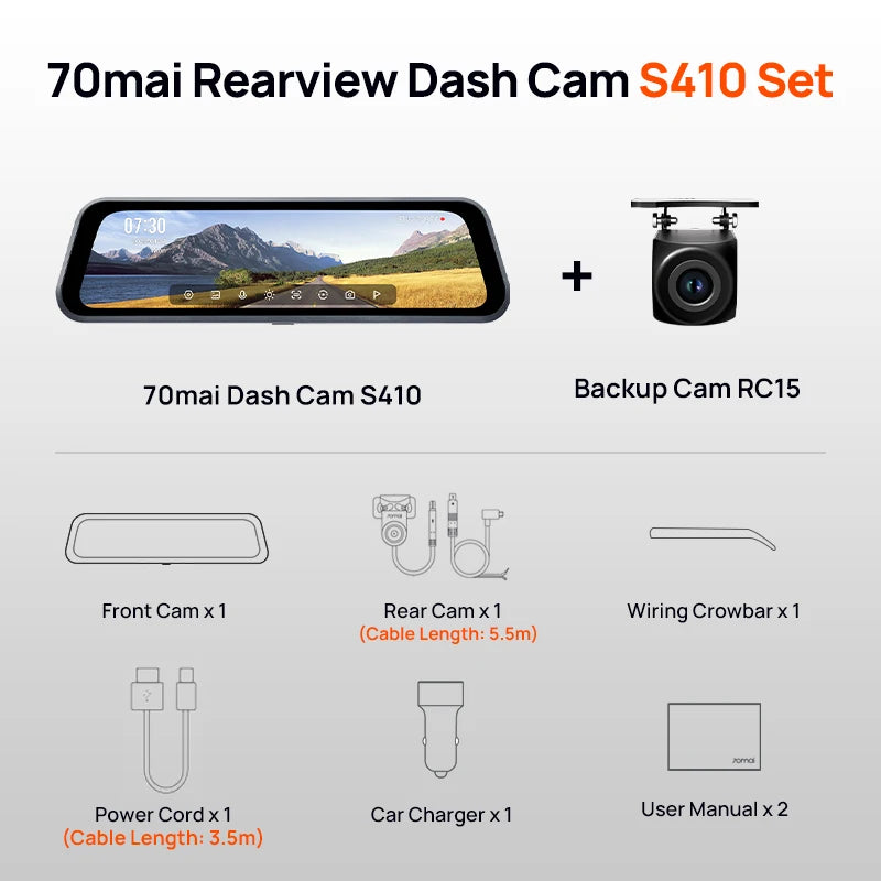 Rearview Dash Cam S410 9.35" Touch Screen Mirror Dash Cam – Dual Channel 1440P HDR Front & Rear Car DVR with WiFi, Night Vision, G-Sensor