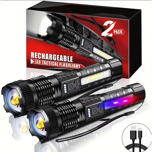 High Power Rechargeable LED Flashlight With Zoom And COB Side Light
