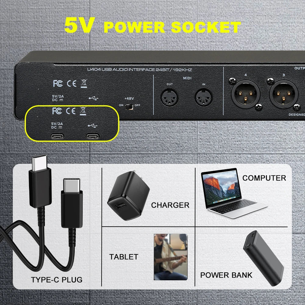 U404 4 Channel Audio Interface with 24 Bit 192kHz Recording and 48V Phantom Power