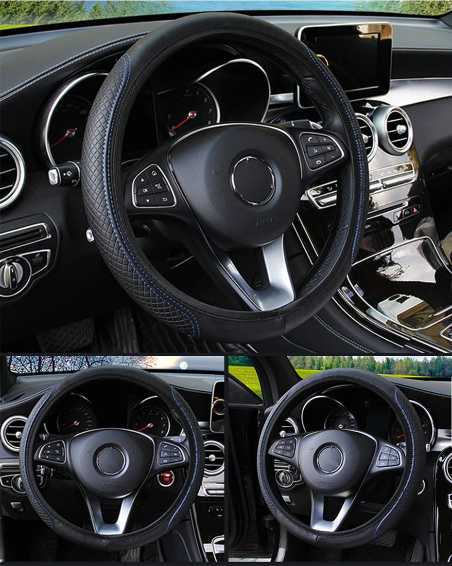 Universal Microfiber Leather Car Steering Wheel Cover 37CM 39CM