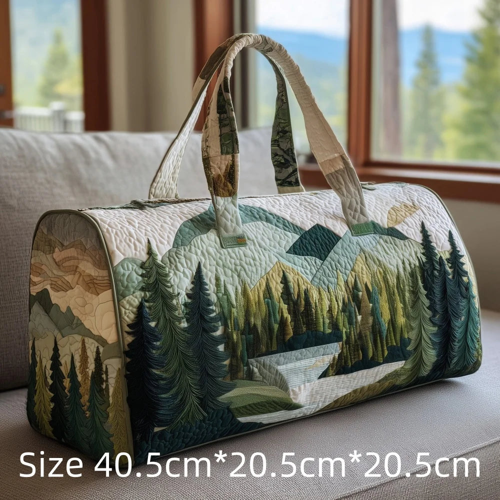 3D Print Quilted Travel Bag Autumn Mountain Forest Cabin Tote Weekender Duffle for Women Men Vintage Nature Landscape Hangbag