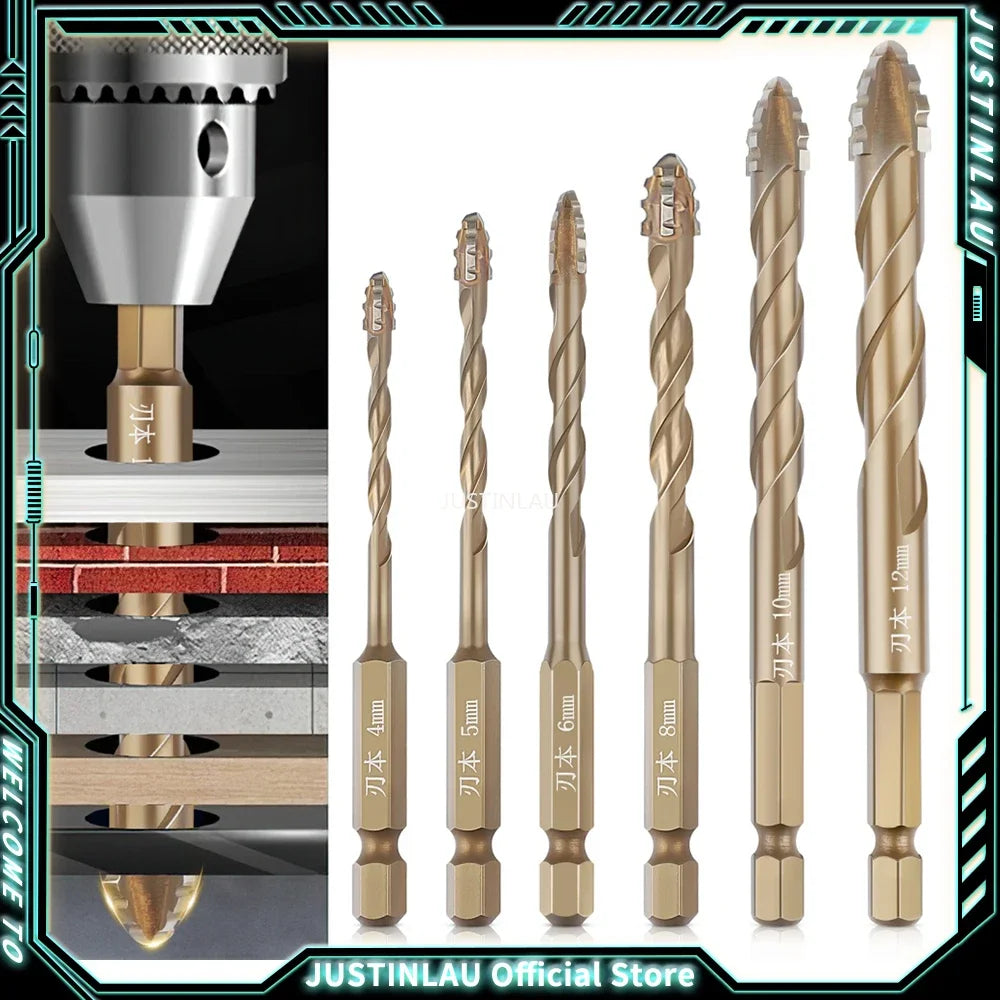 Hex Masonry Drill Bits 1/4 Shank Titanium Steel Metal Cross Drill For Glass Ceramic Concrete Brick Hard Drill Bit Tool